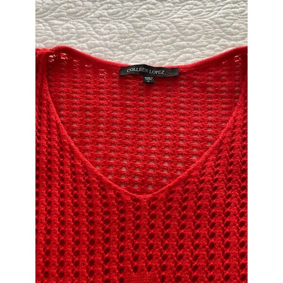 Colleen Lopez M Red Crochet Anchor Pullover Sweater V-Neck Casual - Picture 6 of 11